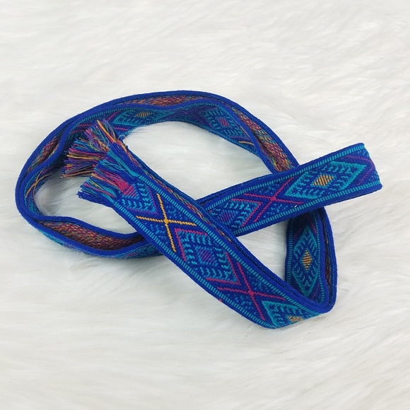 Vintage Blue Southwestern Tribal Aztec Boho Woven Fabric Belt Guitar Strap - Picture 1 of 3